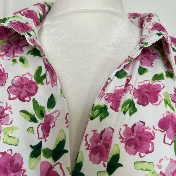 Zara Women’s Floral White with Vibrant Pink Button Down Top Blouse Size Large - Picture 6 of 15
